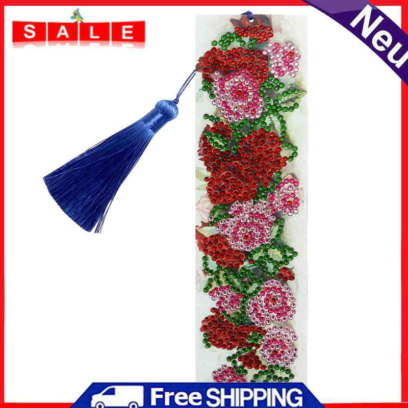 DIY Special Shape Diamond Painting Leather Tassel Bookmark Rose Craft for Books