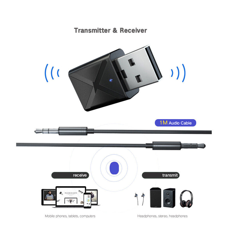 USB interface Bluetooth-compatible 5.0 receiving transmitter 2-in-1 for car