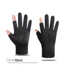 Breathable Anti-Slip Women Men Two Finer Cut Fishing Cycling Gloves (Black)