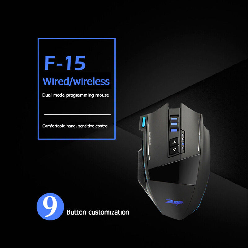 ZELOTES F-15 Wireless Wired Backlight 5 Gears 4800DPI Optical Gaming Mouse