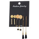 Women Trendy Mixed Black Tassel Ear stud Long Dangle Drop Alloy Earring Sets