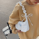 Women Canvas Pleated Armpit Bag Heart Pattern Casual Dumpling Bag (White)