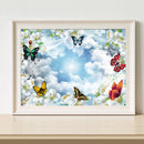16x12 inch Full Round Diamond Painting Butterflies on Lilies Rhinestone Picture