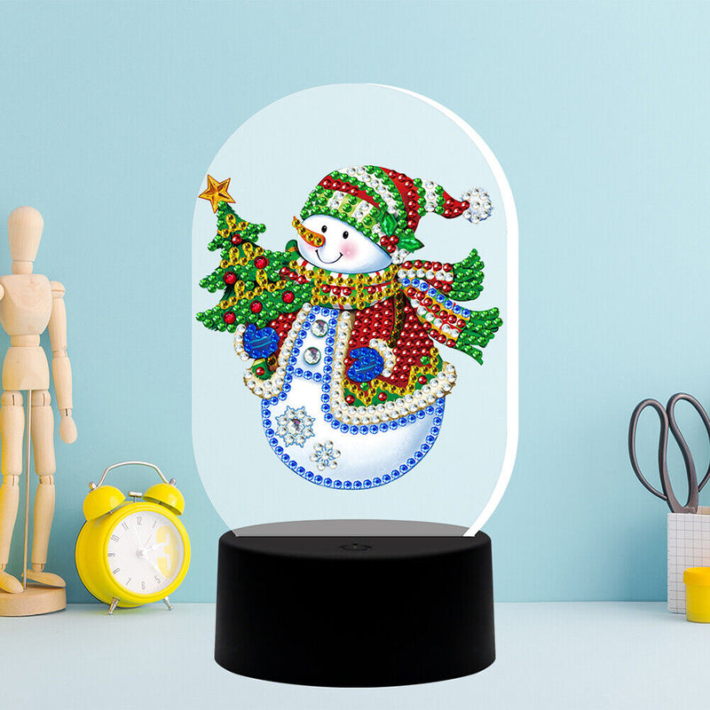 DIY Diamond Painting LED Light Snowman Embroidery Needlework Night Lamp Decor