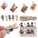 Craft 10pcs/set Cute Cat with Hemp Rope Wooden Clips Hanging Photo Clips