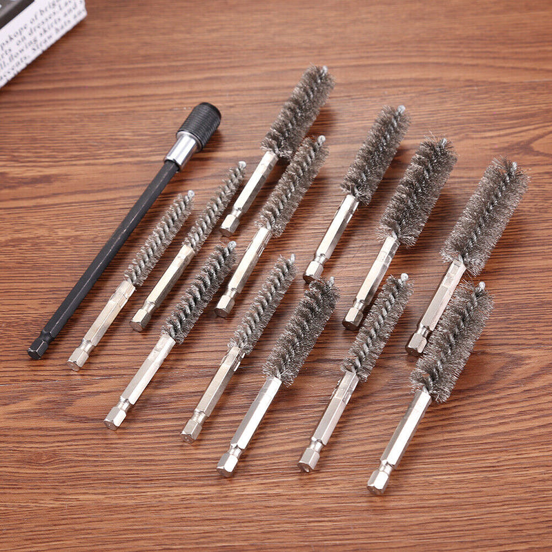 12pcs Electric Impact Drill Hex Shank Brush Car Paint Wire Cleaner (Steel) Newly