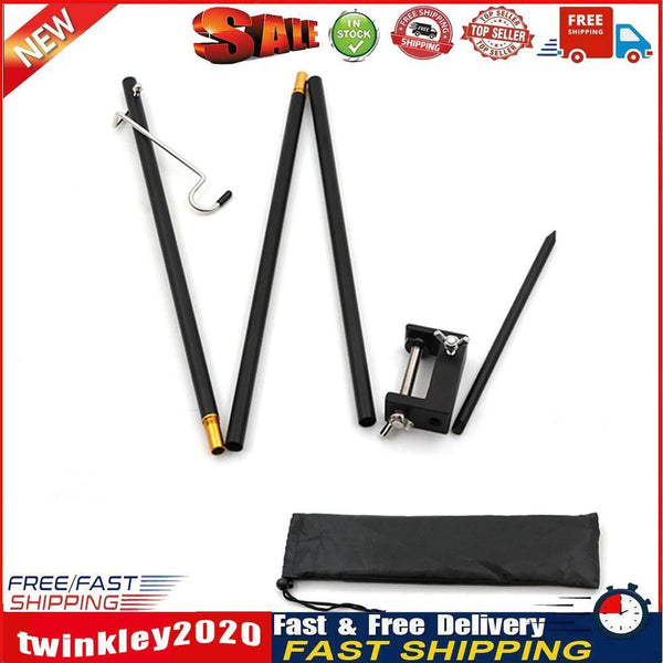 Folding Lamp Pole Camping Bracket Hook Outdoor Light Stand Tripod (Black) Newly