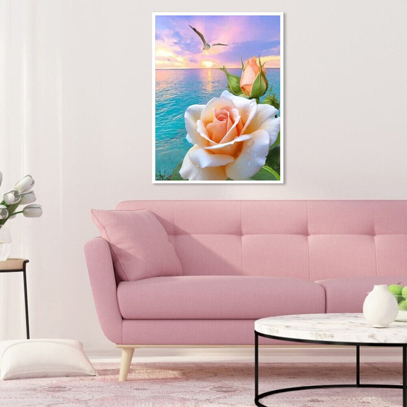 5D Drawing Picture Kit DIY Room Full Round Drill Flowers on Sea Diamond Painting