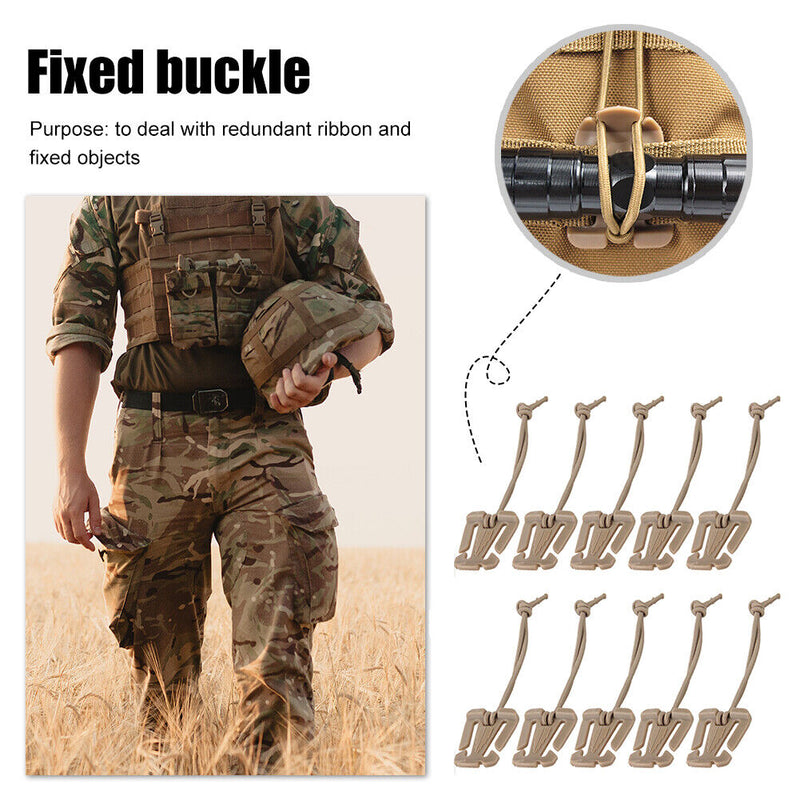 10pcs/lot Molle Backpack Carabiner EDC Tool Elastic Rope Webbing Fixed Buck