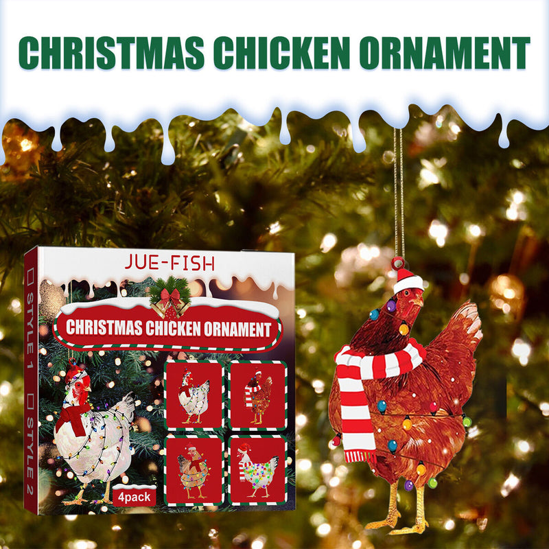 #A Chicken Christmas Hanging Decorations Decorative Wooden Holiday Decor 4pcs Gi