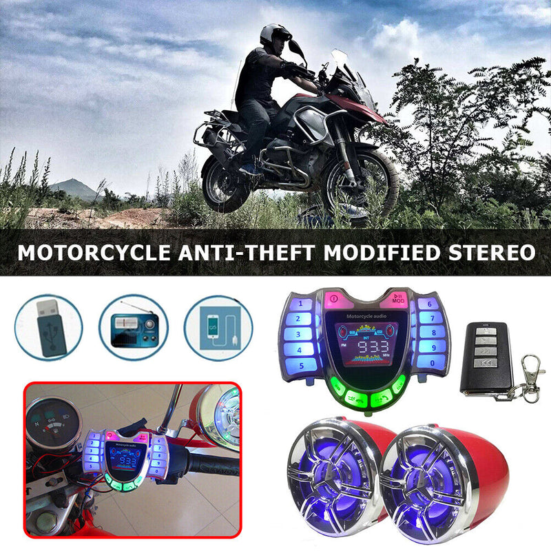 Waterproof Motorcycle Bluetooth Audio System Stereo Speakers Radio USB Charger