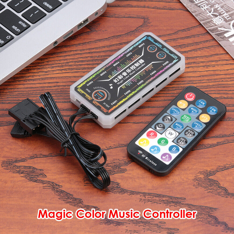 10-Port RGB Cooling Fan Remote Control Brightness Adjustable Music Controller