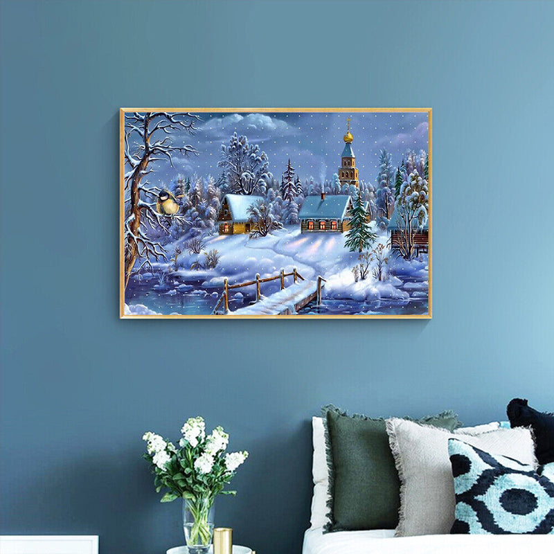 Snowy village 50x40cm Oil Paint By Numbers Picture DIY Painting HY2106002