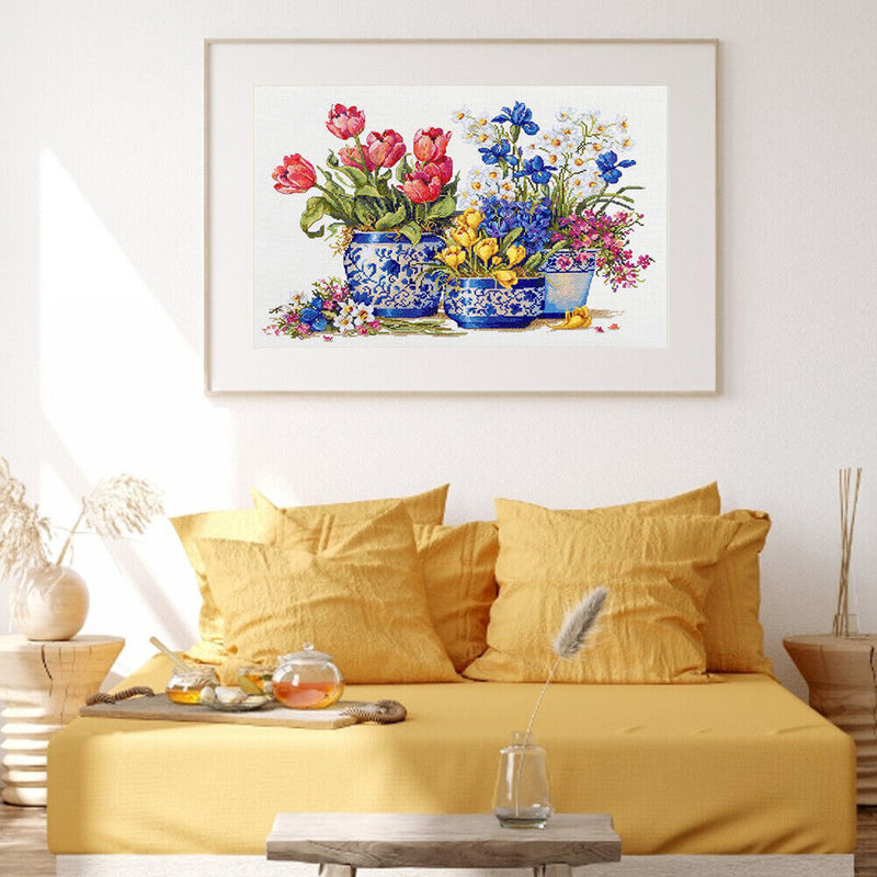Partial Embroidery Flower Pattern Stamped Canvas 11CT DIY Cross Stitch Kits