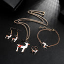 4pcs/set Christmas Elk Necklace Rings Bracelet Earrings Festival Jewelry Gift