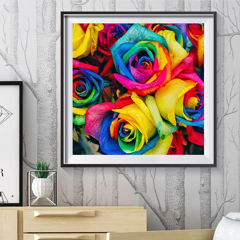 5D DIY Full Drill Round Shape Rainbow Flower Rhinestone Diamond Drawing Kit