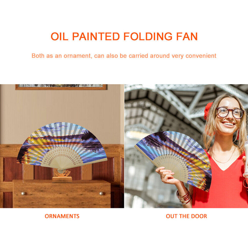 Lake Sunset Oil Paint Folding Fan By Numbers DIY Painted Art Craft Handmade