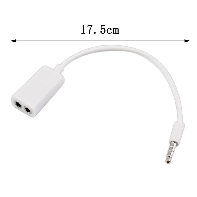 Extension 1 Male To 2 Female Audio Cable White 3.5mm Headphone Y Splitter