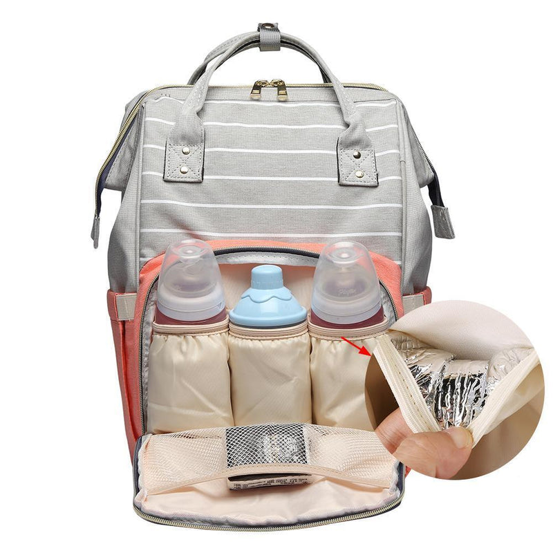 Stripe Backpack Mummy Maternity Diaper Bags Large Capacity Baby Care (Pink)