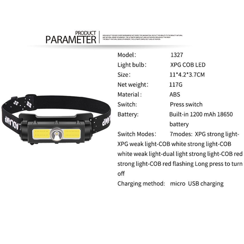 XPG+COB Strong Light Headlight Work Light Fishing Running Headlamp Head Lamp