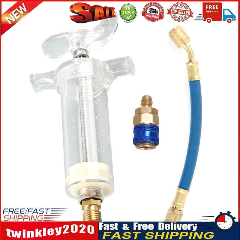 Clear A/C Oil Dye Injector 30ml with Low Side Quick Coupler 1/4 SAE R134 Newly