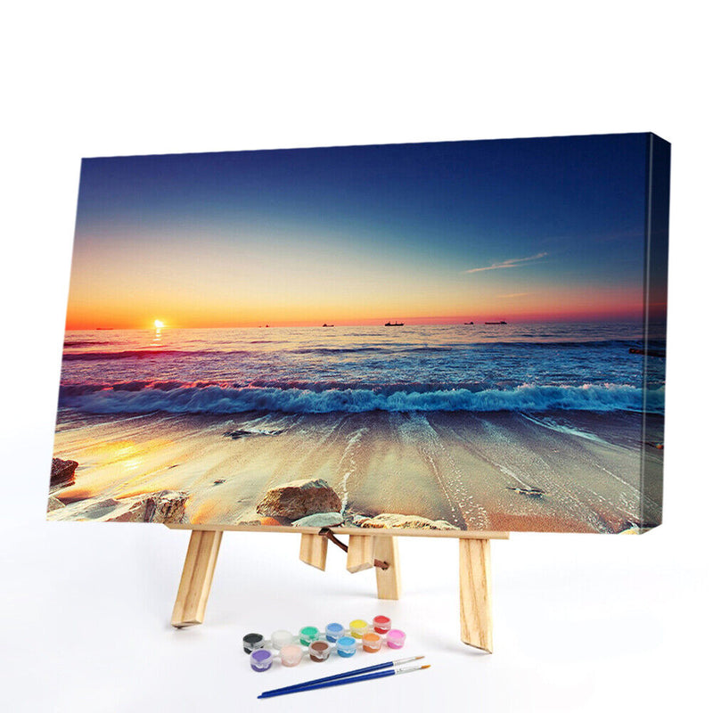 Beach Sunset Oil Paint By Numbers Kits Canvas DIY Wall Picture Home Decoration