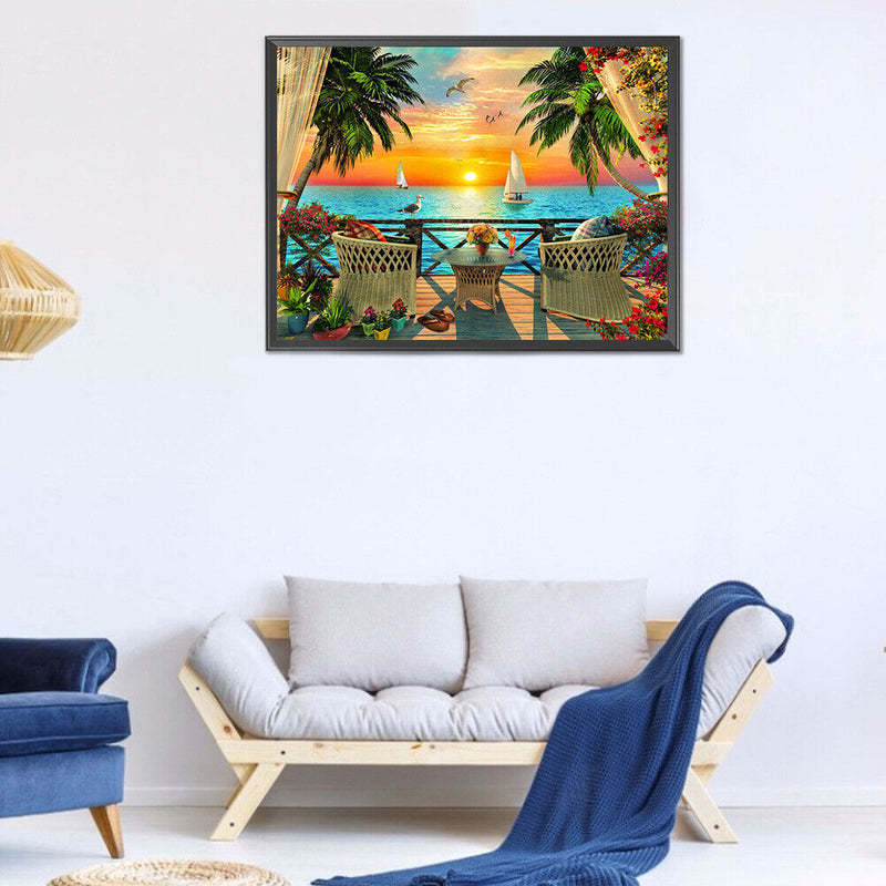 5D Diamond Painting Kit DIY Seaside Sunset Full Square Drill Mosaic Picture Arts
