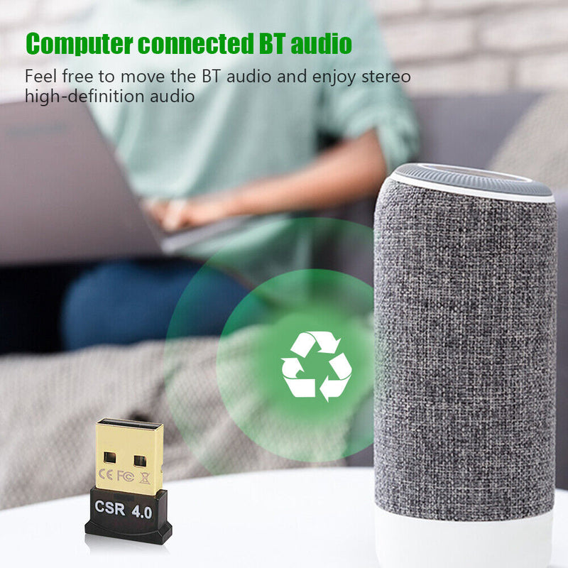USB Bluetooth 4.0 Adapter Dongle CSR 4.0 Wireless Audio Receiver for Win 10 8 PC