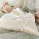 1x Wedding Ring Pillow Double Heart Rhinestone Satin Cushion With Ribbons L5J8