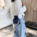 Fashion Women Drawstring Shoulder Bag PU Leather Square Box Crossbody Handbag