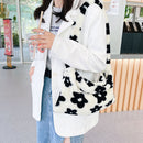 Fashion Women Flower Plush Shoulder Bag Winter Hit Color Handbag (Black)