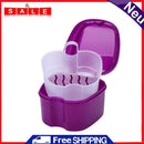 Oral Tooth Care Denture Bath Holder False Teeth Storage Box Case w/Hanging Net