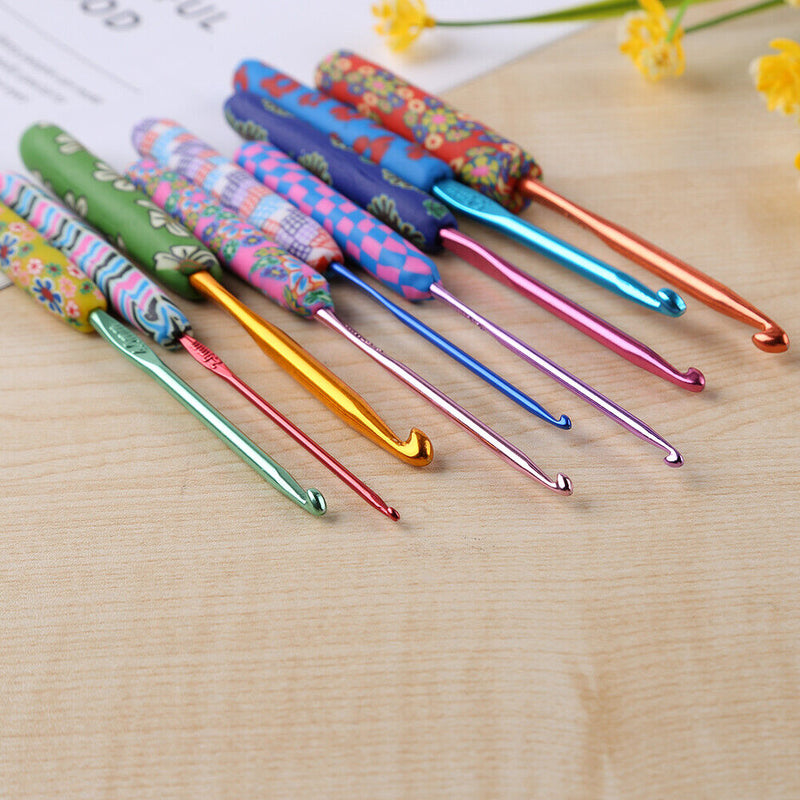 9pcs Ceramic Handle Needles Aluminum Crochet Hooks Set for Weaving Sewing B