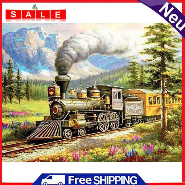5D Full Round Drill Mosaic Craft DIY Forest Train Rhinestone Diamond Painting