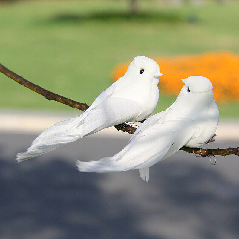 2pcs White Feather Artificial Foam Doves Lover Peace Doves Bird Home Decor