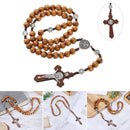 Chain Catholic Rosary Necklace Wood Beads Necklace Cross Pendant Cross Necklace