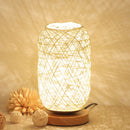 Bedside LED Table Lamp, USB Powered Rustic Rattan Lampshade Light (Beige) Newly