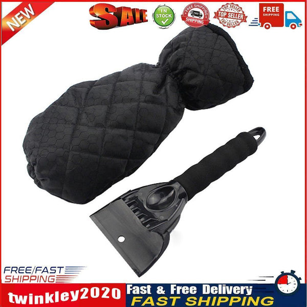 Car Windscreen Snow Scraper+Warm Glove Auto Windshield Ice Remover (Black) Newly