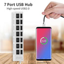 USB Hub 480Mbps Multi USB 2.0 Adapter 7 Port Expander Splitter (White)