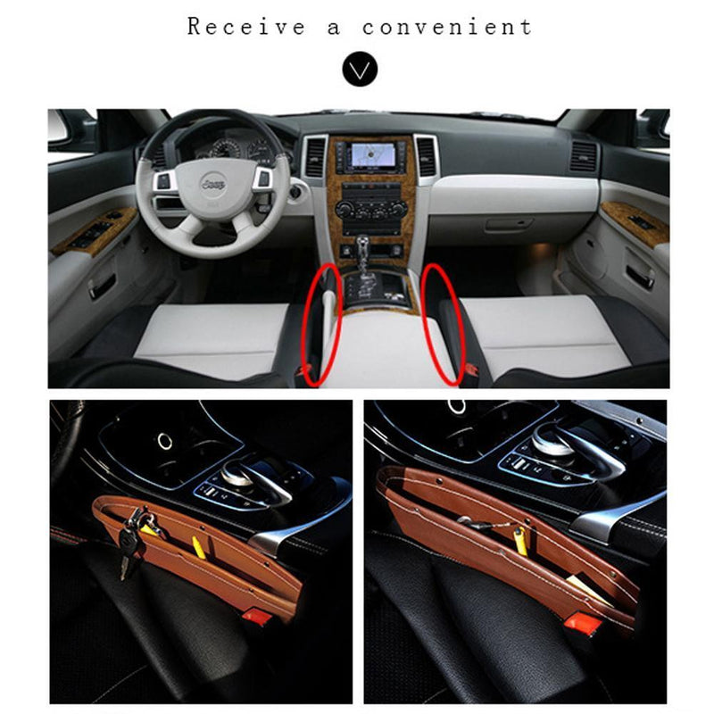 PU Leather Catcher Box Car Seat Slit Storage Pocket (Brown)