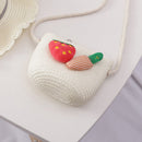 Summer Kids Girls Straw Shoulder Bag Strawberry Sun Hat Coin Purse (White)