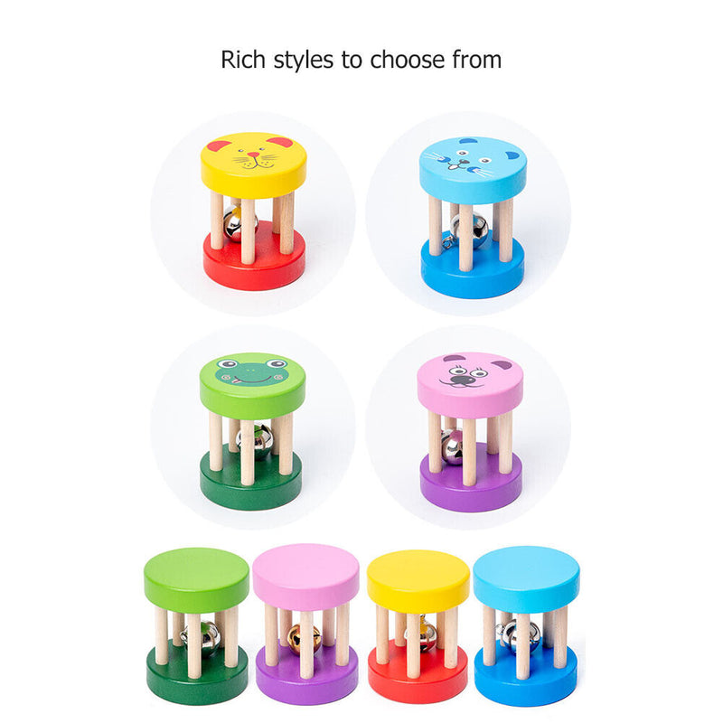 Baby Wooden Rattle Kids Early Education Cartoon Music Toys Infant Handbell Newly