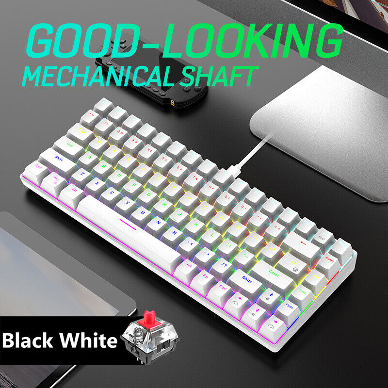 84 Keys Mechanical Gaming Keyboards Mini Wired for Gamer (Red Axis White)