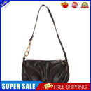 Women Pleated Chain Solid Color Underarm Bag Casual Small Handbag (Brown)