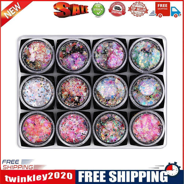 12 Bottles Glitter Nail Gel Polish Sequins Soak Off Salon Makeup Decor