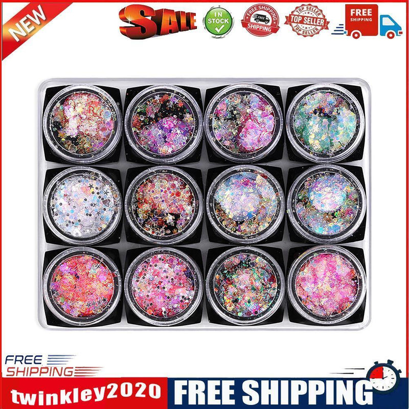 12 Bottles Glitter Nail Gel Polish Sequins Soak Off Salon Makeup Decor