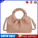Women Retro Pleated Solid Color PU Shoulder Crossbody Bag Handbag (Khaki)