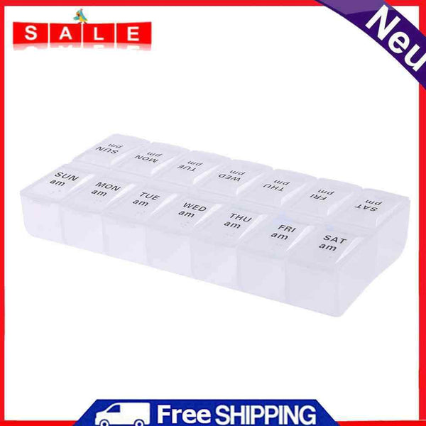 Braille Vitamin Holder Portable 14 Dividers Medicine Table Dispenser (White)