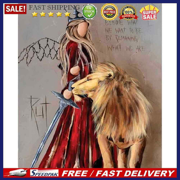 Angel and Lion Oil Paint By Numbers Kit DIY Home Decoration Gift Wall Pictu