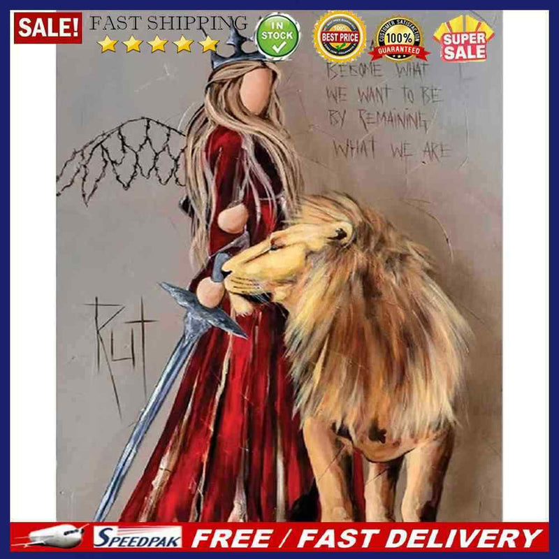 Angel and Lion Oil Paint By Numbers Kit DIY Home Decoration Gift Wall Pictu